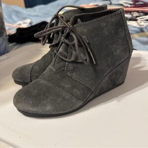 Toms Charcoal Suede Wedge Booties